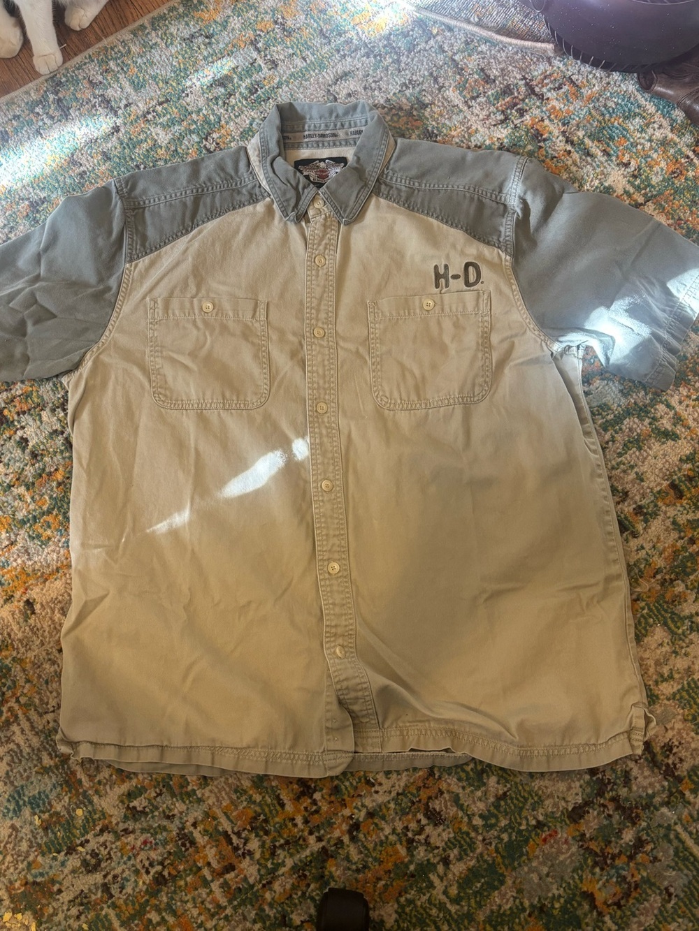 Harley-Davidson Two-Tone Tan and Gray Button-Down Shirt